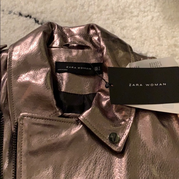 **NEW** Zara Metallic Leather Biker Jacket - Picture 6 of 8